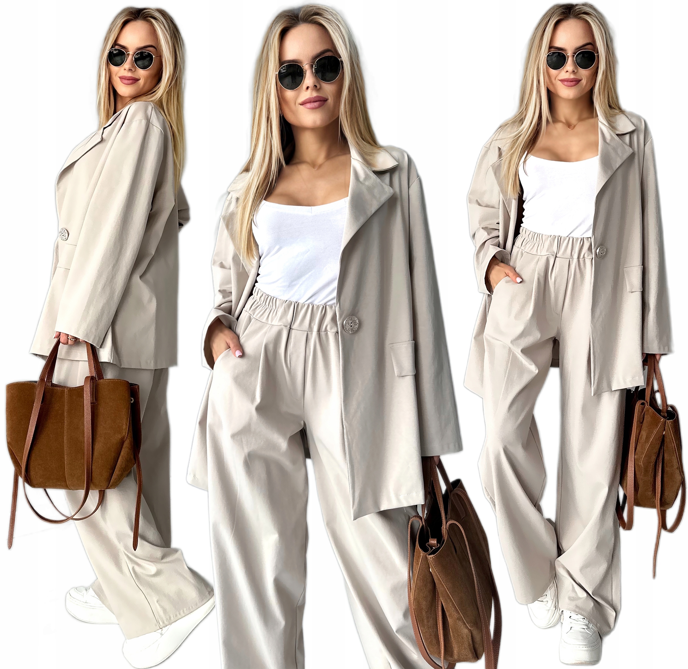 Elegantní stylový dámský oversize komplet sako široké kalhoty Inez