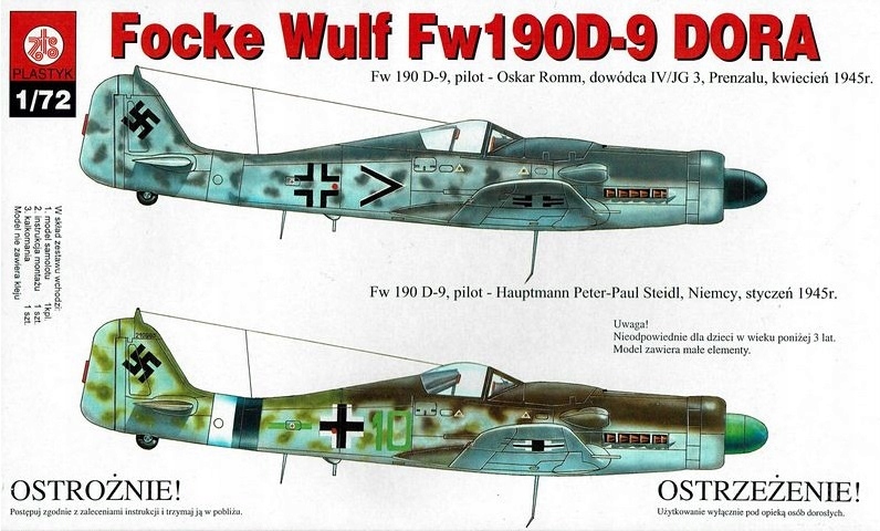 Model do sklejania Focke Wulf FW 190 DORA ZESTAW:PDKŁAD, FARBY, KLEJ+PĘDZLE Rodzaj samoloty