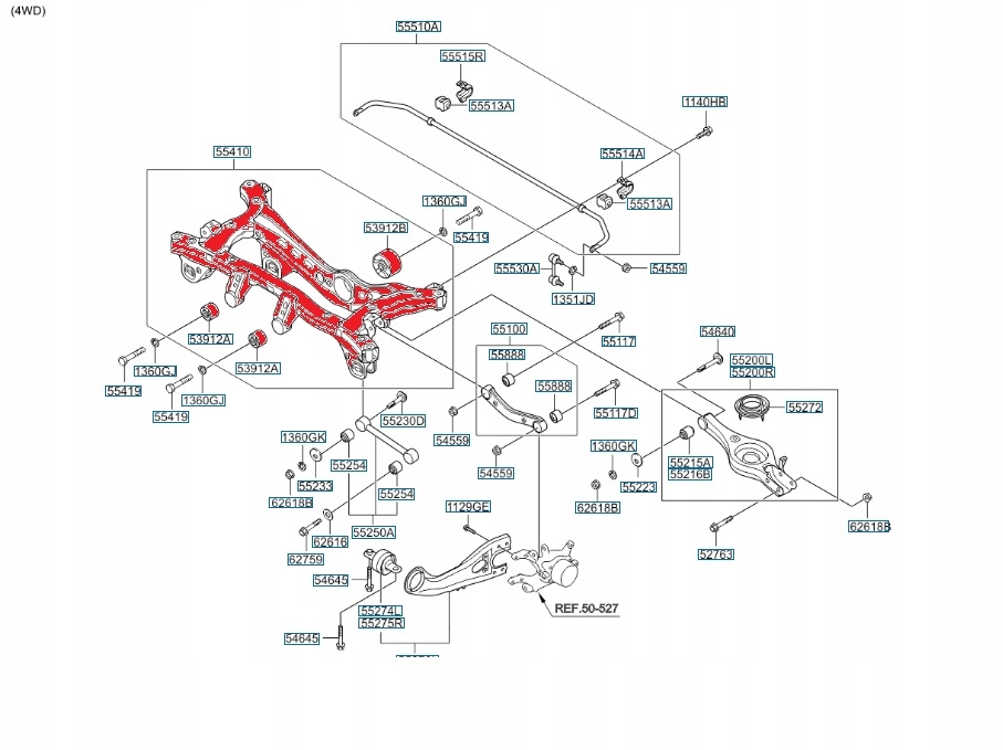 WÓZEK BELKA SANKI TYŁ HYUNDAI IX35 SPORTAGE 10- 4W