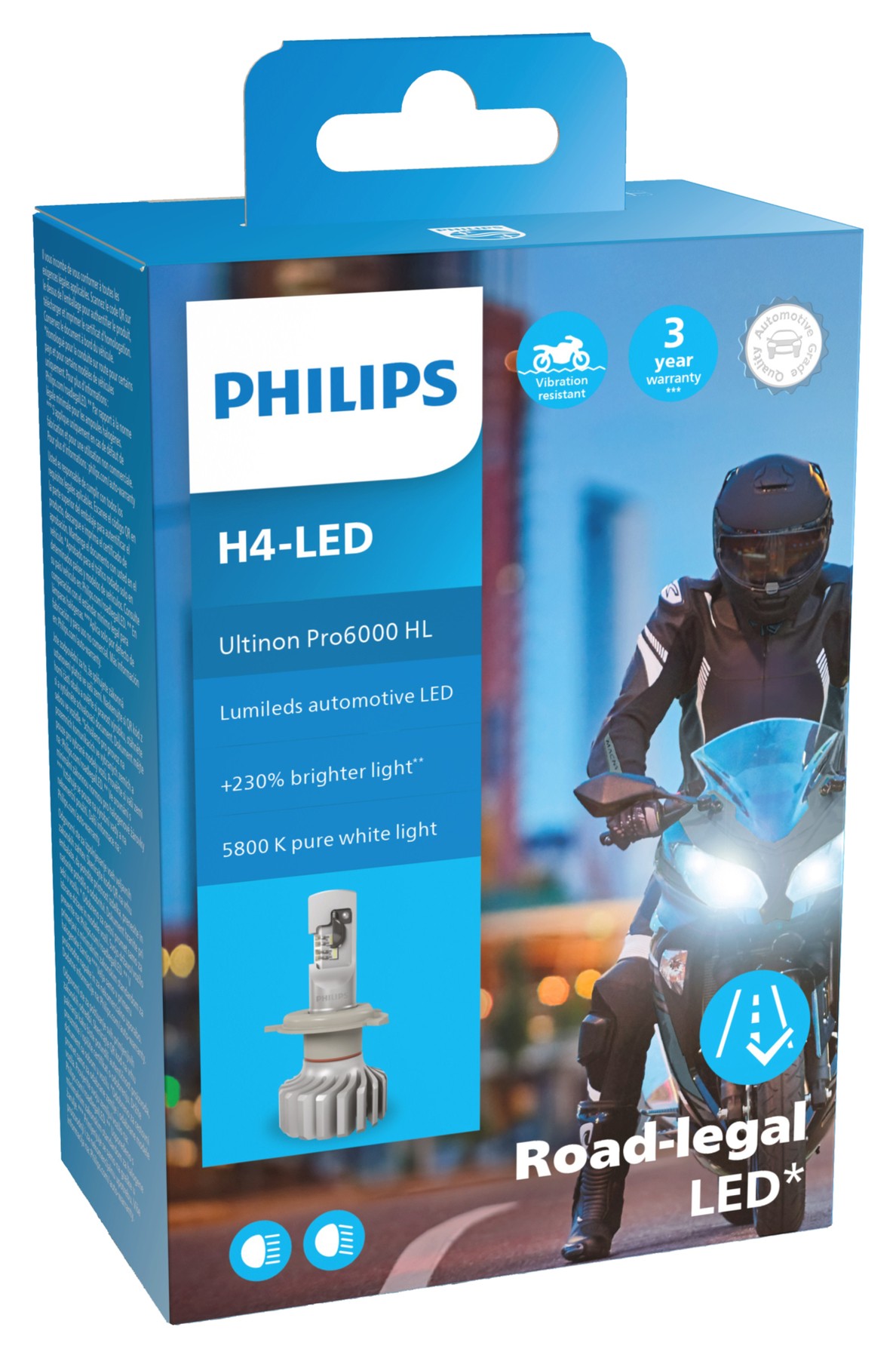 Philips Żarówka Motocyklowa Ledowa Led H4 Ultinon Pro6000 Moto 5800K 12V