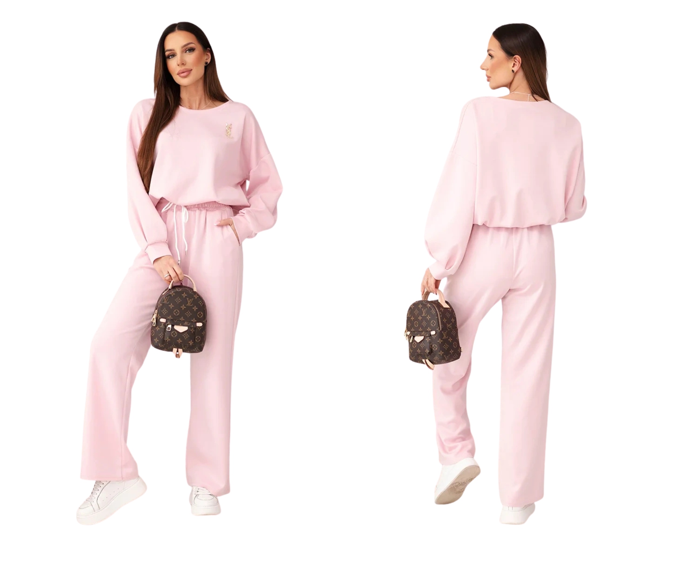 Tmavě pudrová růžová tepláková souprava z viskózy s máslem