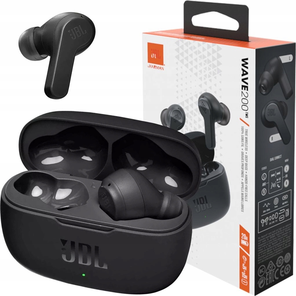 Słuchawki Bezprzewodowe Jbl Wave 200 Tws z Mikrofonem Do Muzyki Czarne