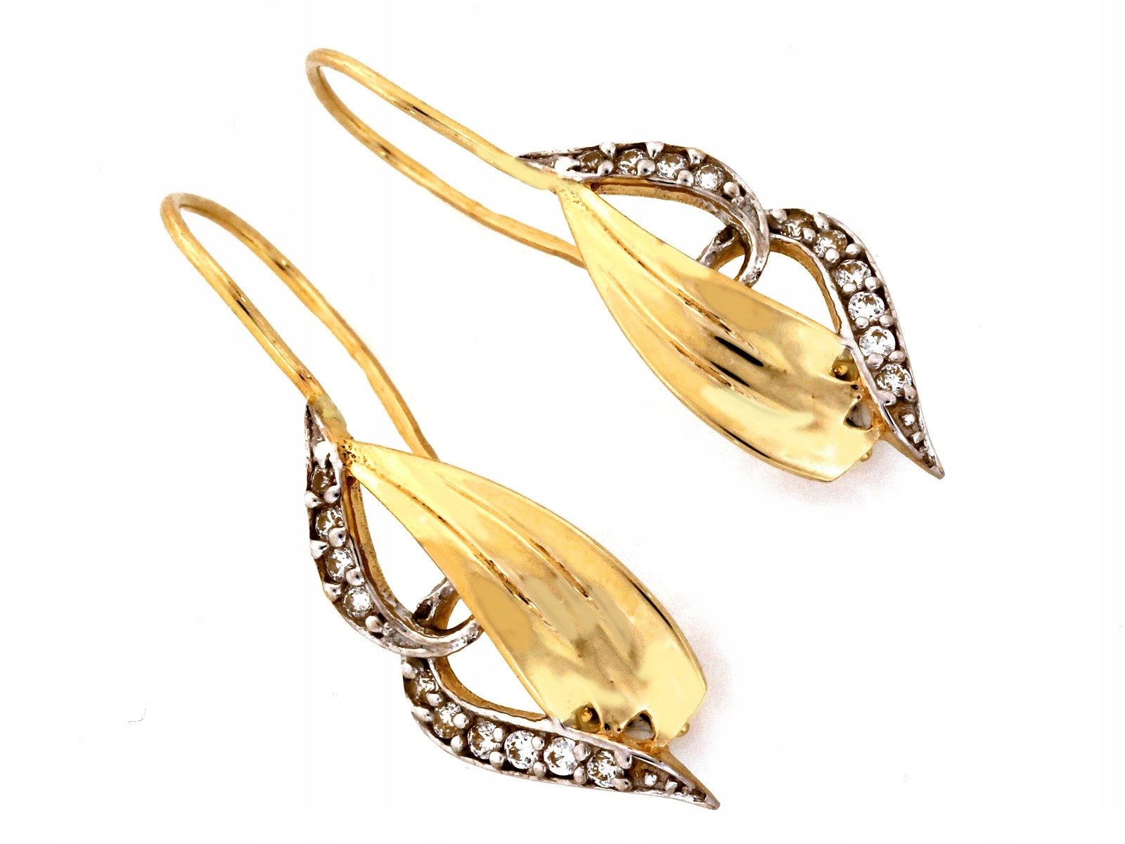 Ženské zlaté náušnice ryzost 585 na biglu se zirkony jako dárek