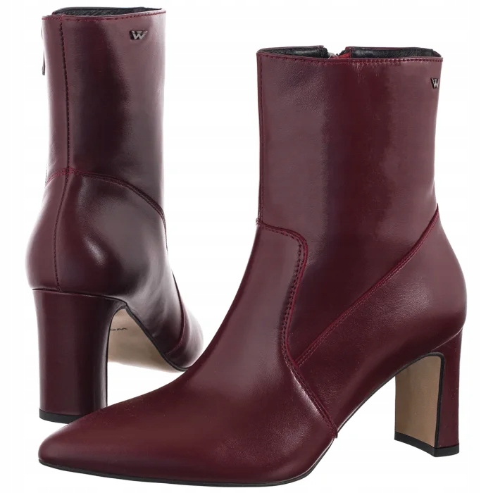 Dámské Kožené Boty Kotníkové Boty na Podpatku Wojas Bordó 55316-55