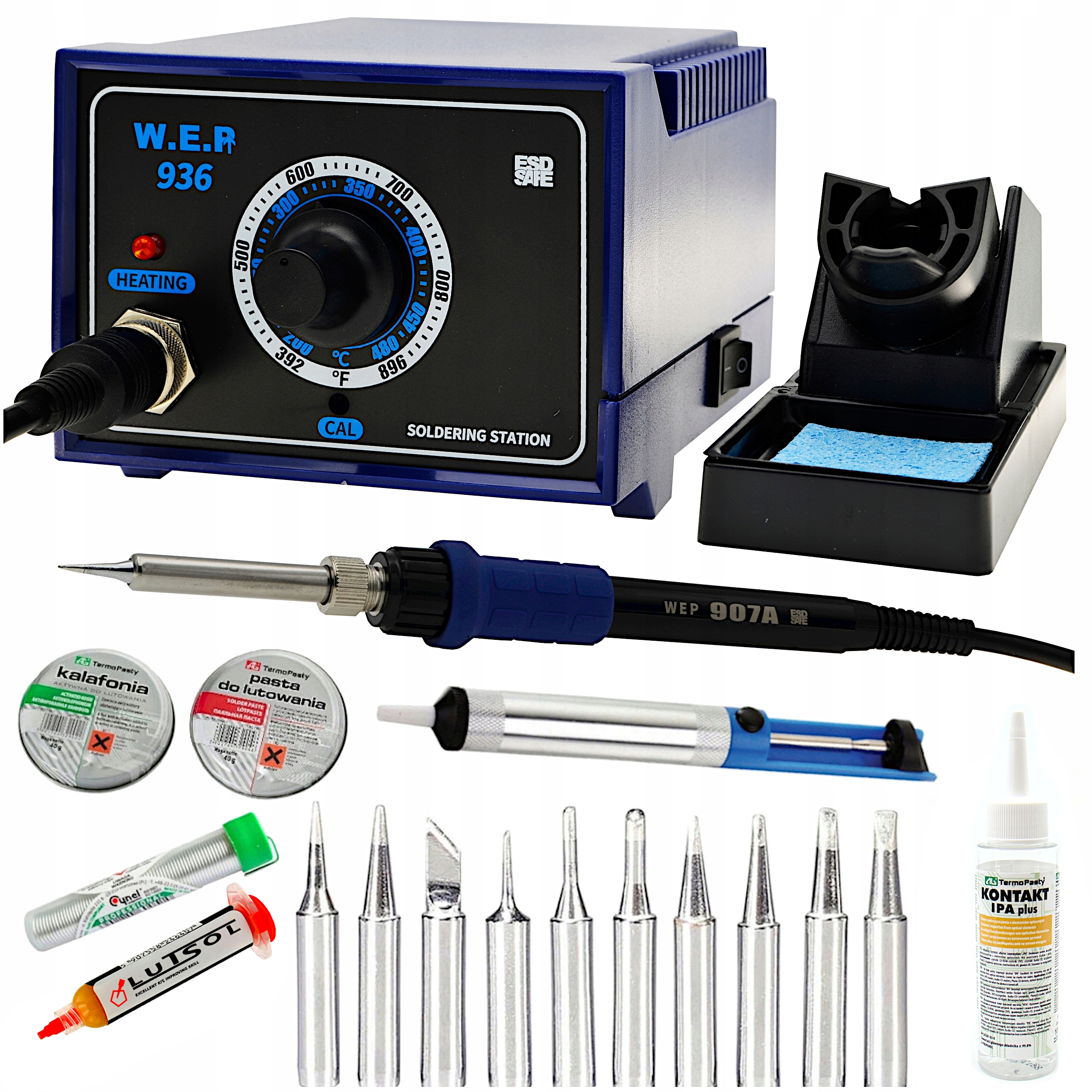 Stacja lutownicza grotowa Hotair Wep 936 60W Zestaw Topnik Odsysacz Cyna