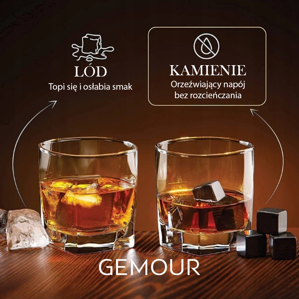 KAMIENIE do Whisky 8 szt Drewniana Tacka Kostki Lodowe Prezent dla Niego Seria Kamienie do whisky