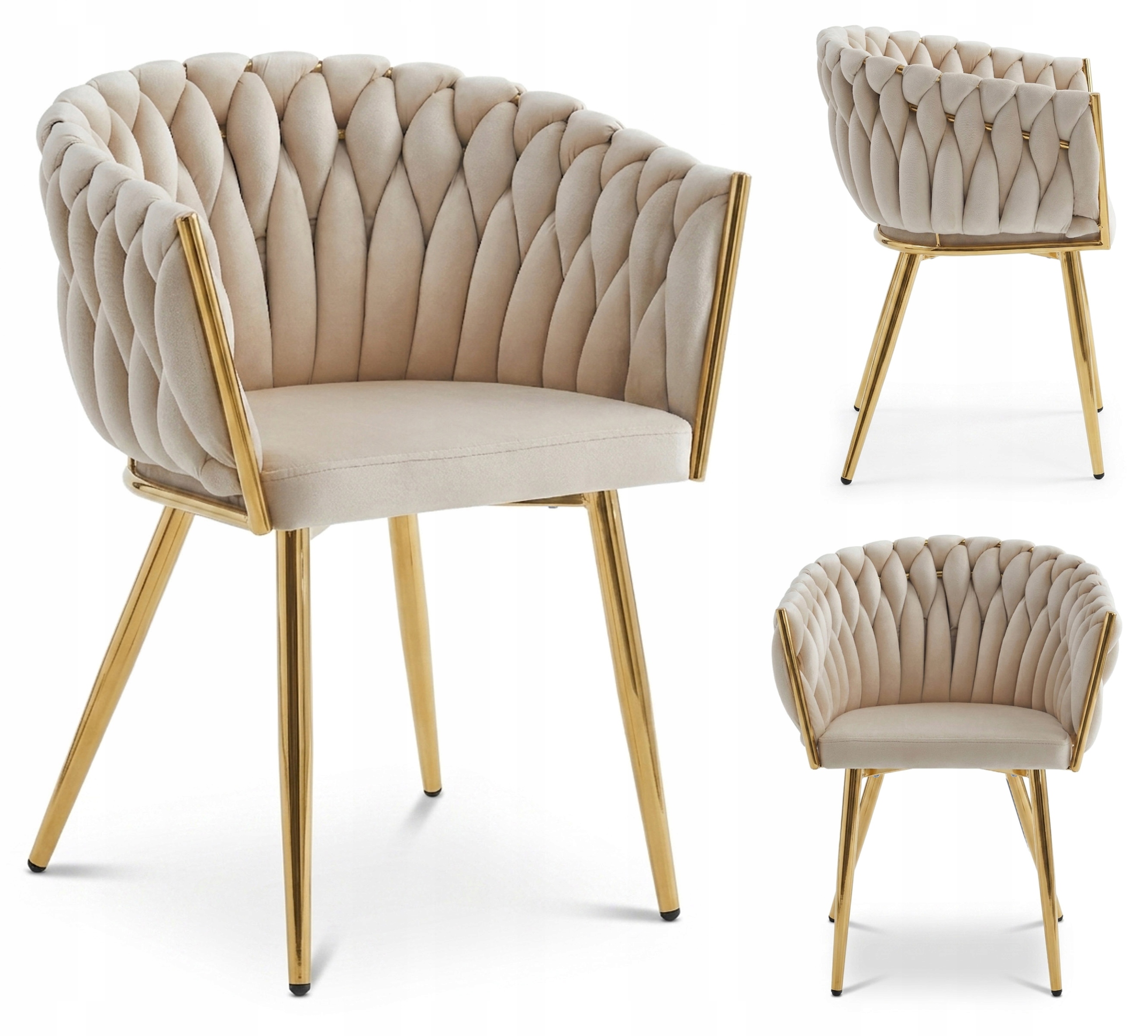 Krzesło Tapicerowane Aksamitne Nowoczesne Do Salonu Jadalni Spiga Beżowe