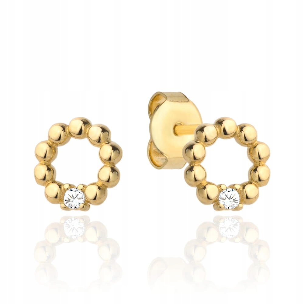 Zlaté Náušnice kruh s kuličkami a zirkon jemně zdobené dárek