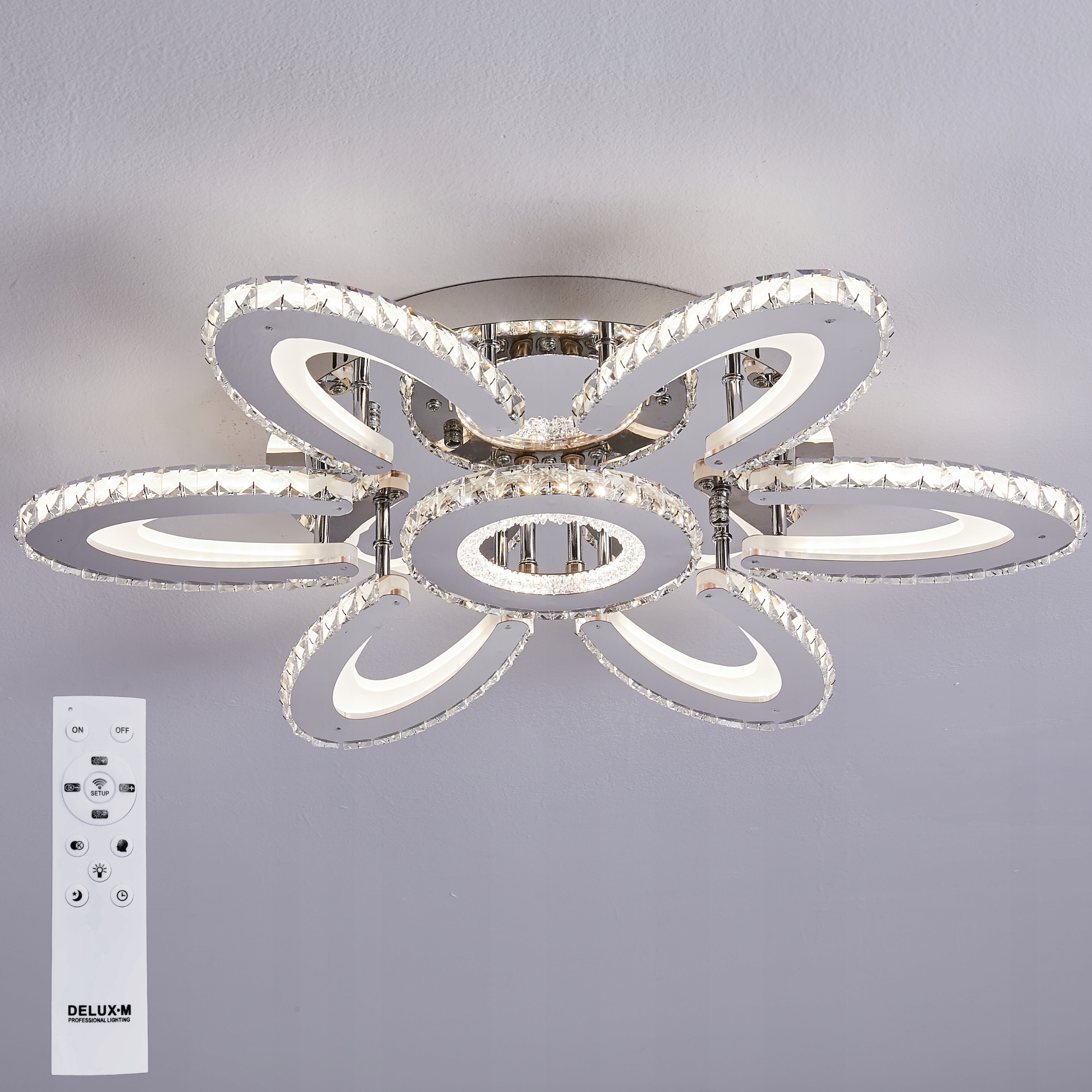 Lampa Kryštálová Glamour závesná Luster Stropné Svietidlo Led Diaľkový Ovládač 90 W