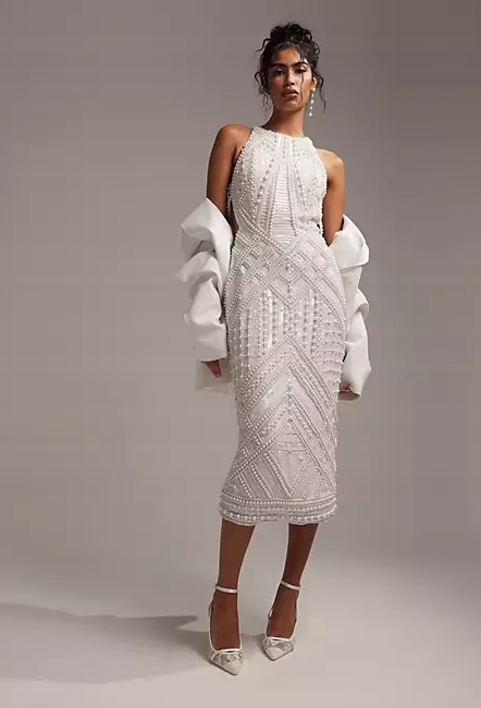 Zdobená Flitrová Koktejlová Šaty Korálky Perly Edition 44 XXL