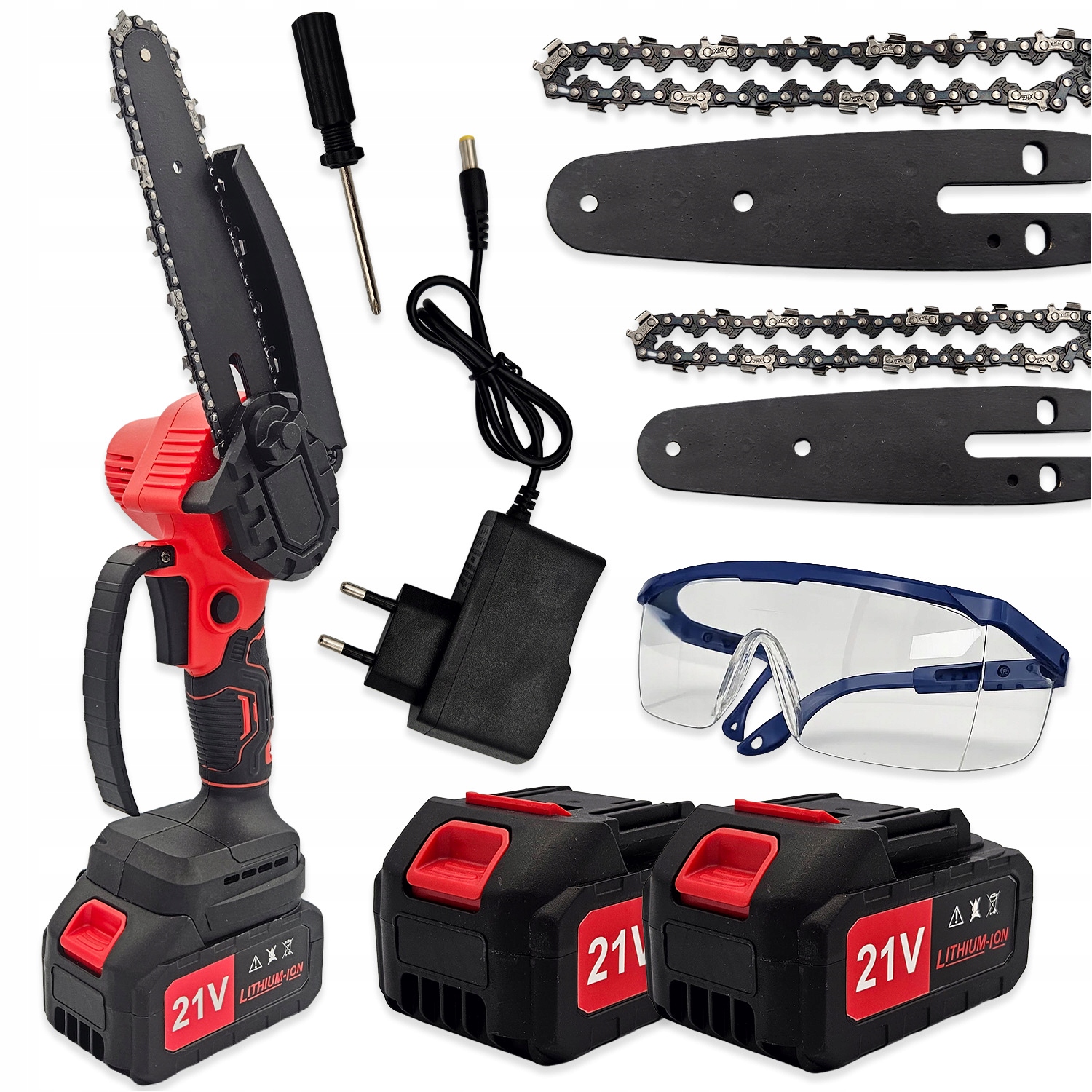 Akumulátorová Řetězová Pila 2XAKU S Vodicími Lištami 4" 6" 24V