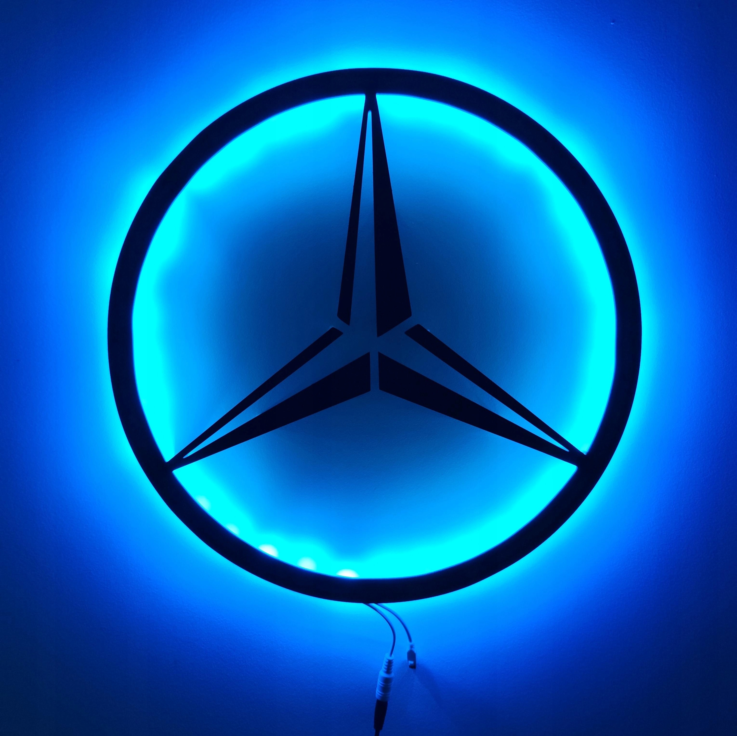 Logo Mercedes Lampka Led Obraz dřevěný Nástěnná Dekorace Automobilový průmysl 40 cm