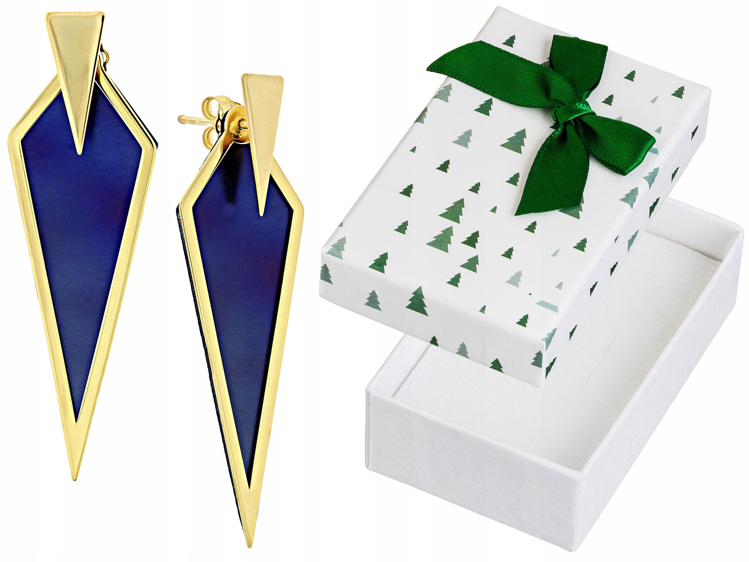 Stříbrné Náušnice Závěsné pozlacené modré šroubky s titanovou tyčinkou 925