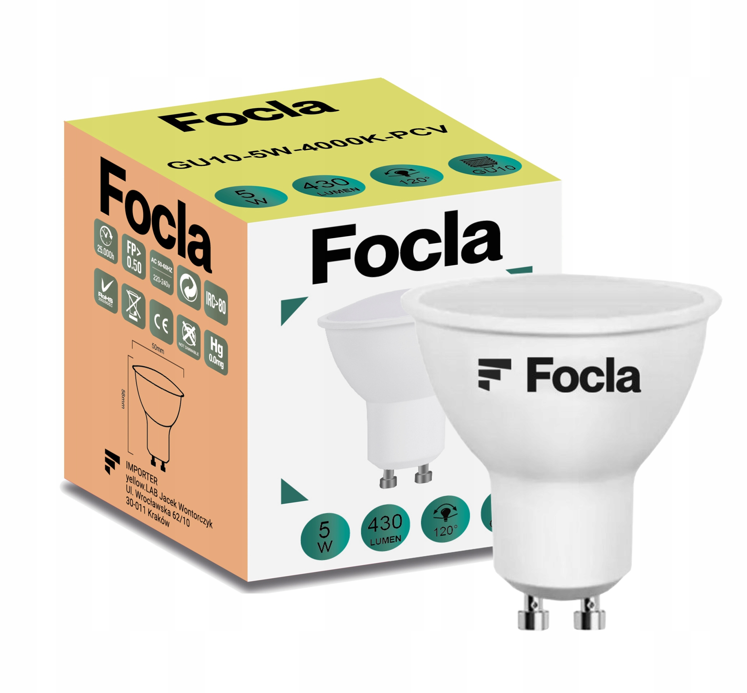 

Żarówka Led Focla GU10 5W Biały Neutralny 4000K