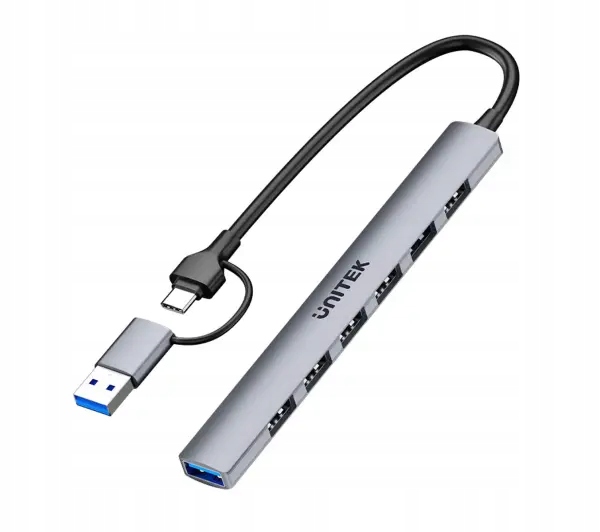 Hub Usb Unitek H1209AGY01 Usb-a/c 7w1 z adapterem Usb A 5 Gbps Szary