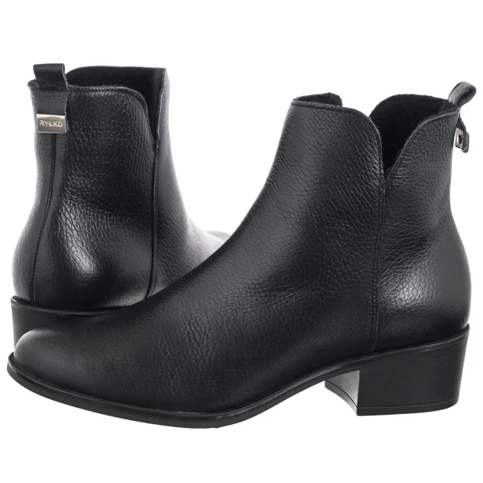 Boty Kotníkové Boty na podpatku Kožené Dámské Ryłko Černé 3GVS8_Z