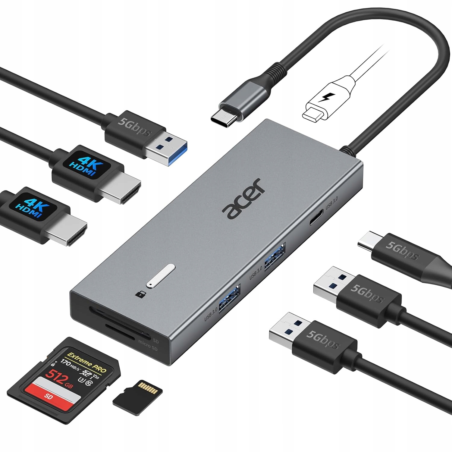 Acer Usb-c Hub Stacja dokująca 9w1 Hdmi 4K 100W Pd