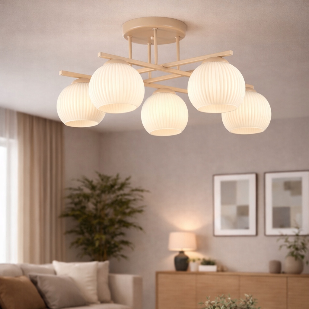 Euro-Lamp Stropná lampa Nexus 5 Kašmír biele pruhované tienidlá Výrobca