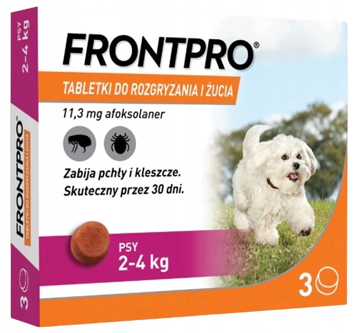 Frontpro 3 tabletki do rozgryzania żucia na pchły i kleszcze dla psów 2-4kg