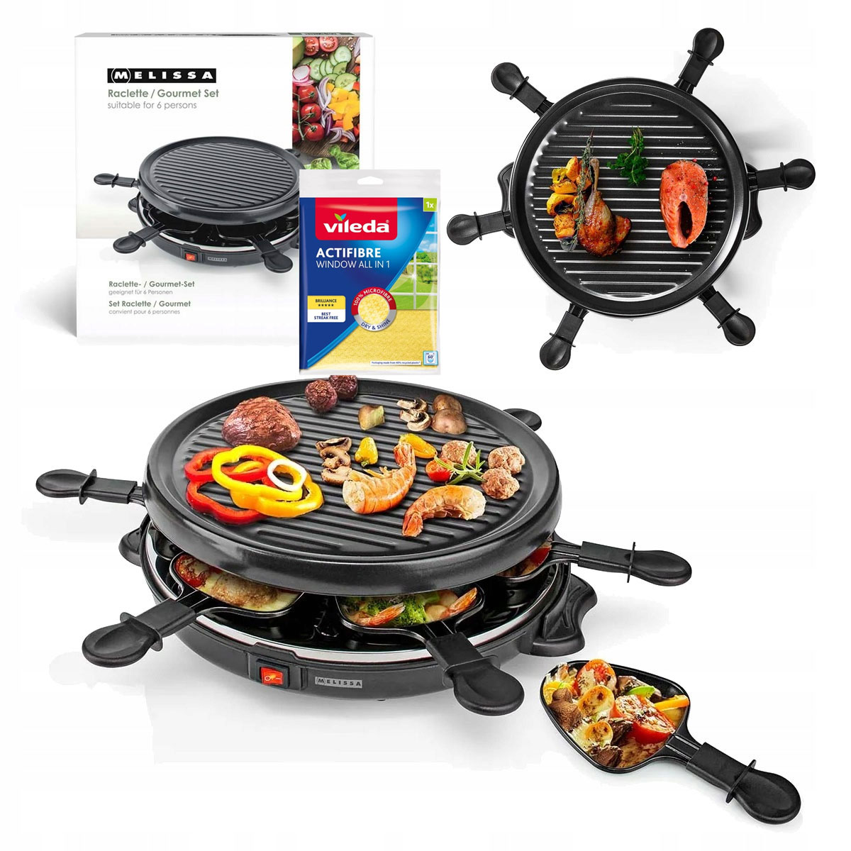 Raclette Elektrický Opékač Grilů 800 W 6 Osob Utěrka Vileda Bonus