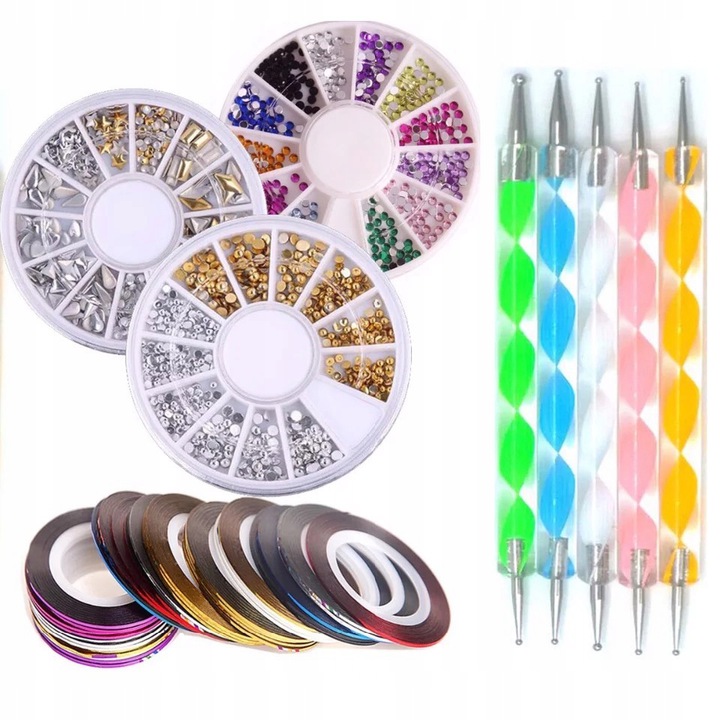 XXL ZESTAW OZDÓB DO PAZNOKCI STEMPEL NAKLEJKA CYRKONIE PYŁEK FOLIA Marka inna marka