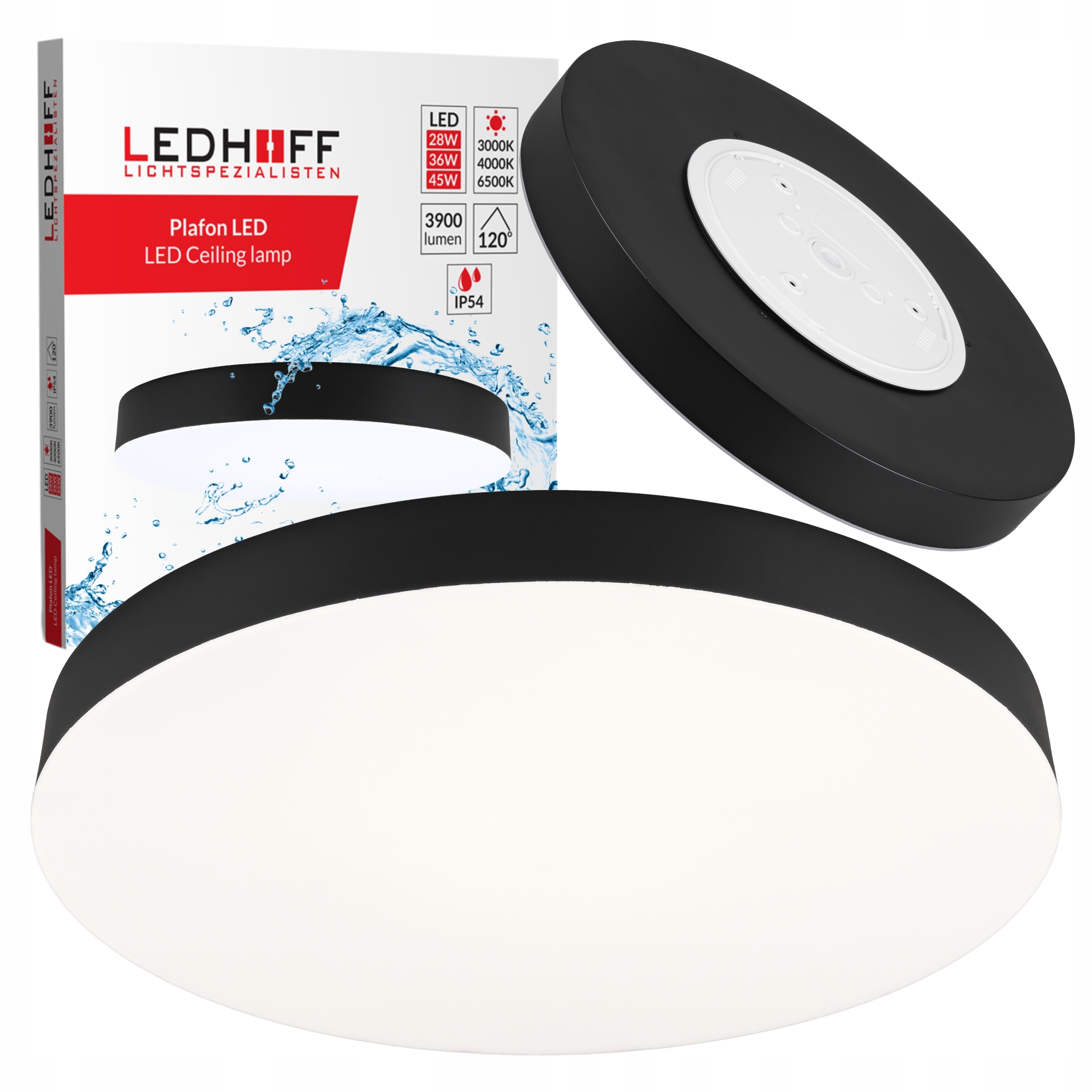 Stropní Svítidlo Led 50 cm Stropní svítidlo na omítku kulatá Černá 3 barvy 45W 35W 28W