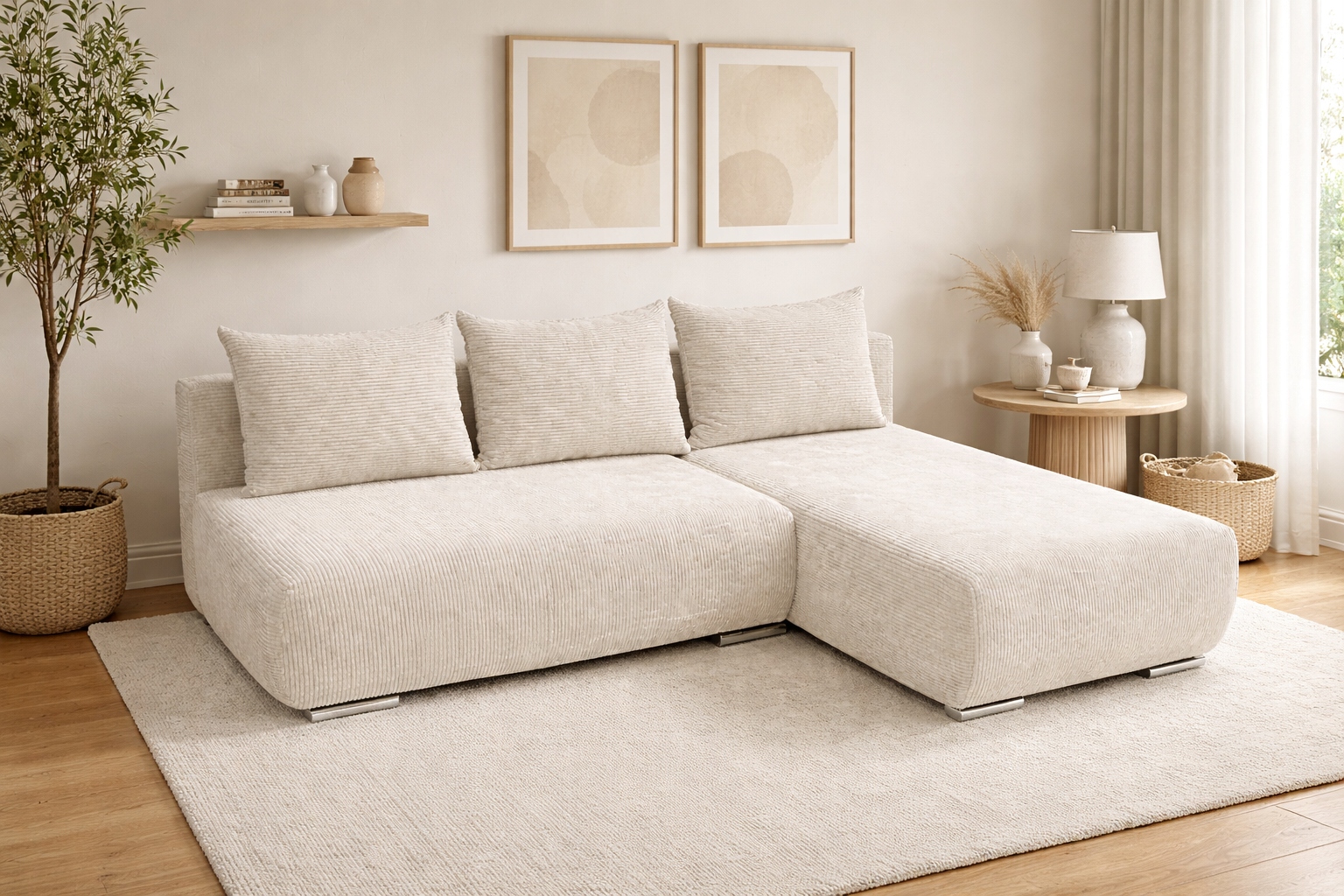 Rohová Sedací Souprava Rozkládací S Funkcí Spaní Ubo Mini Pravý Světle Šedý Manšestr