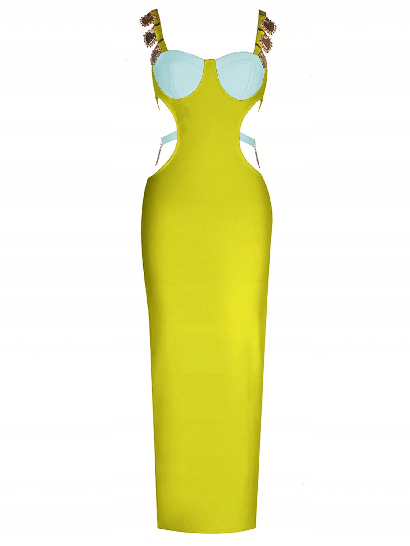 Šaty Bandážové Šaty Bodycon Žluté Maxi Glamour Shein XL 42