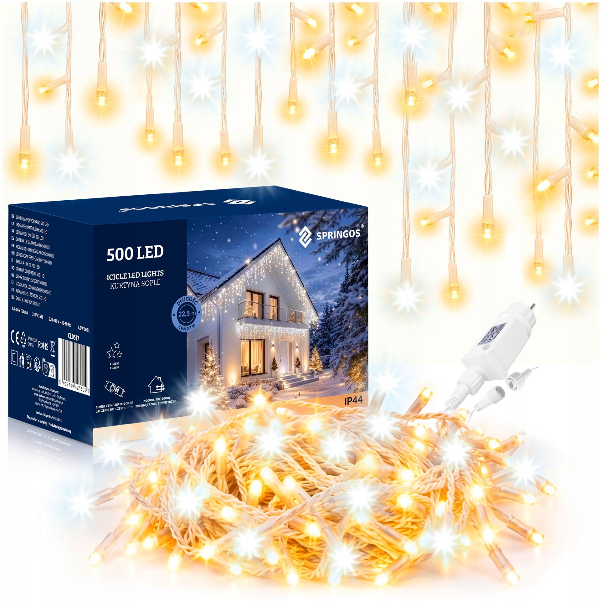 Venkovní Osvětlení Sople 1000LED Vánoční Světelný Závěs 45 m Bílá Flash