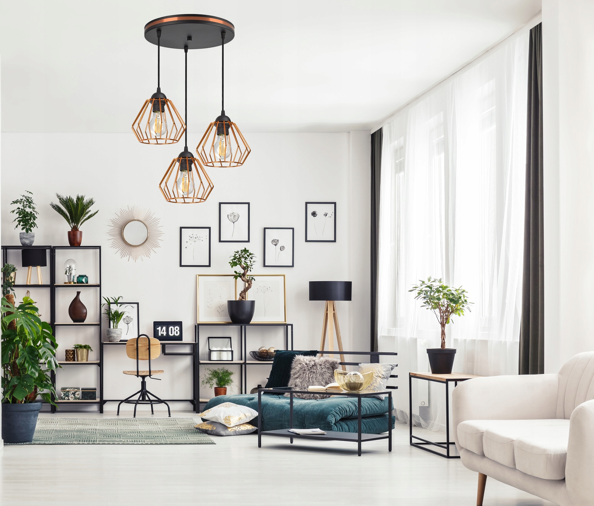 Lampa Wisząca Żyrandol Plafon Miedź Chrom Złoto Średnica/szerokość klosza 18 cm