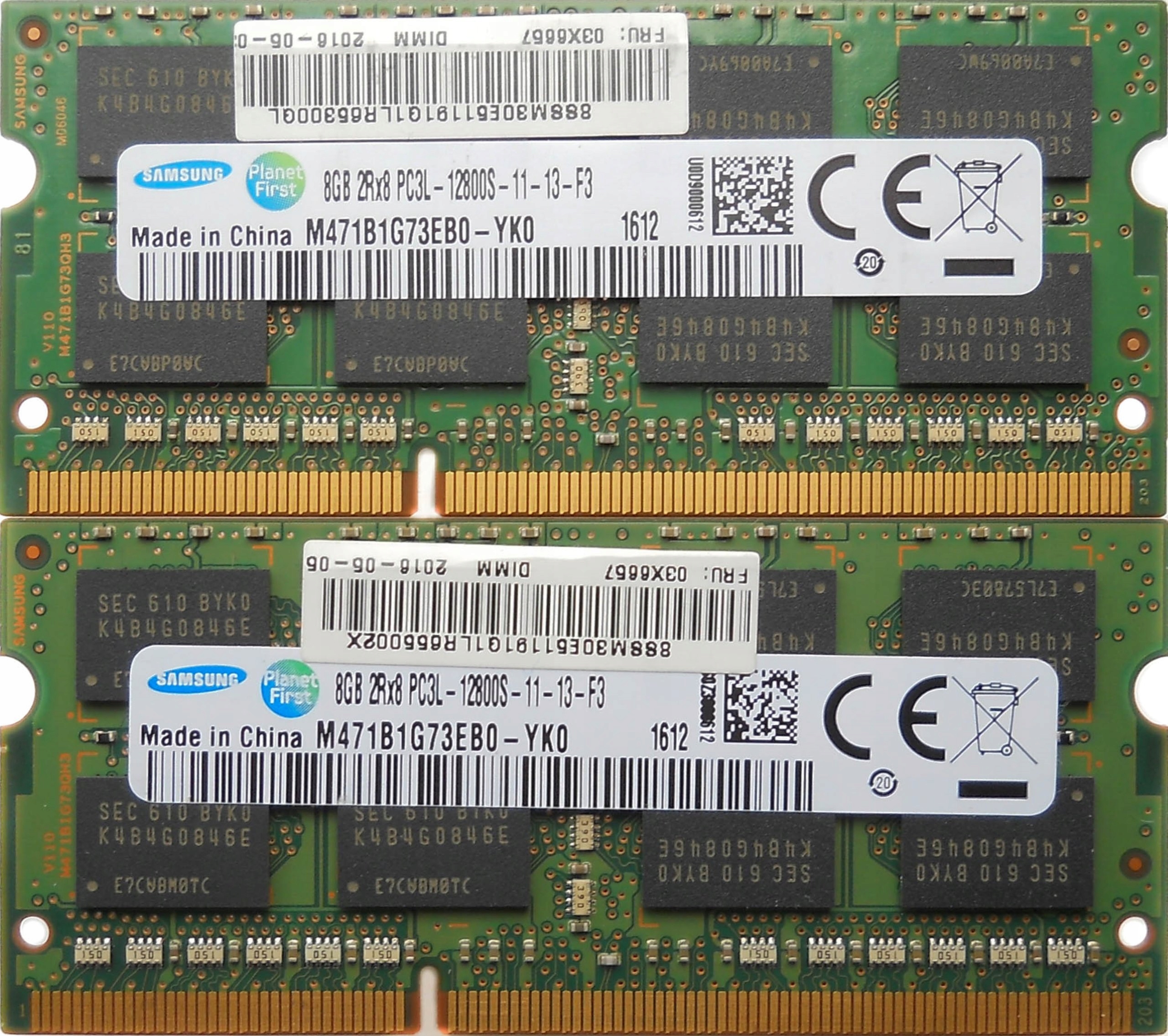

16GB 2x8GB DDR3 1600MHz PC3L-12800S Samsung