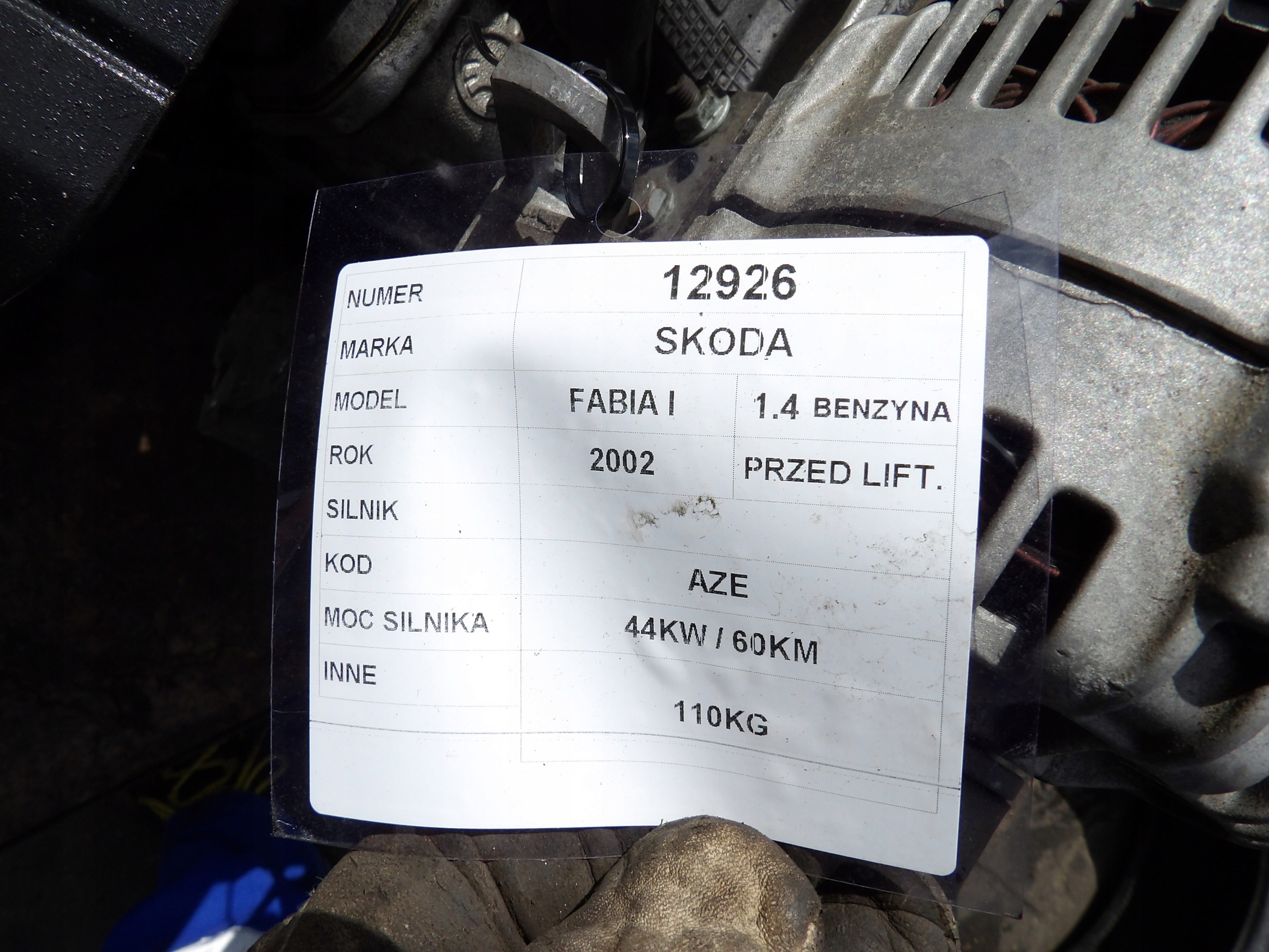 Skoda Fabia 1,4 MPI - 60km engine AZE