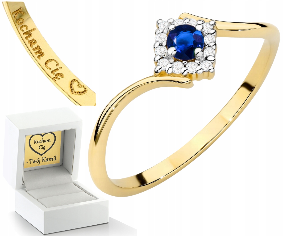 Zlatý Prstýnek Tmavě Modrý Přírodní Kámen Safír Brilianty Zlato 585