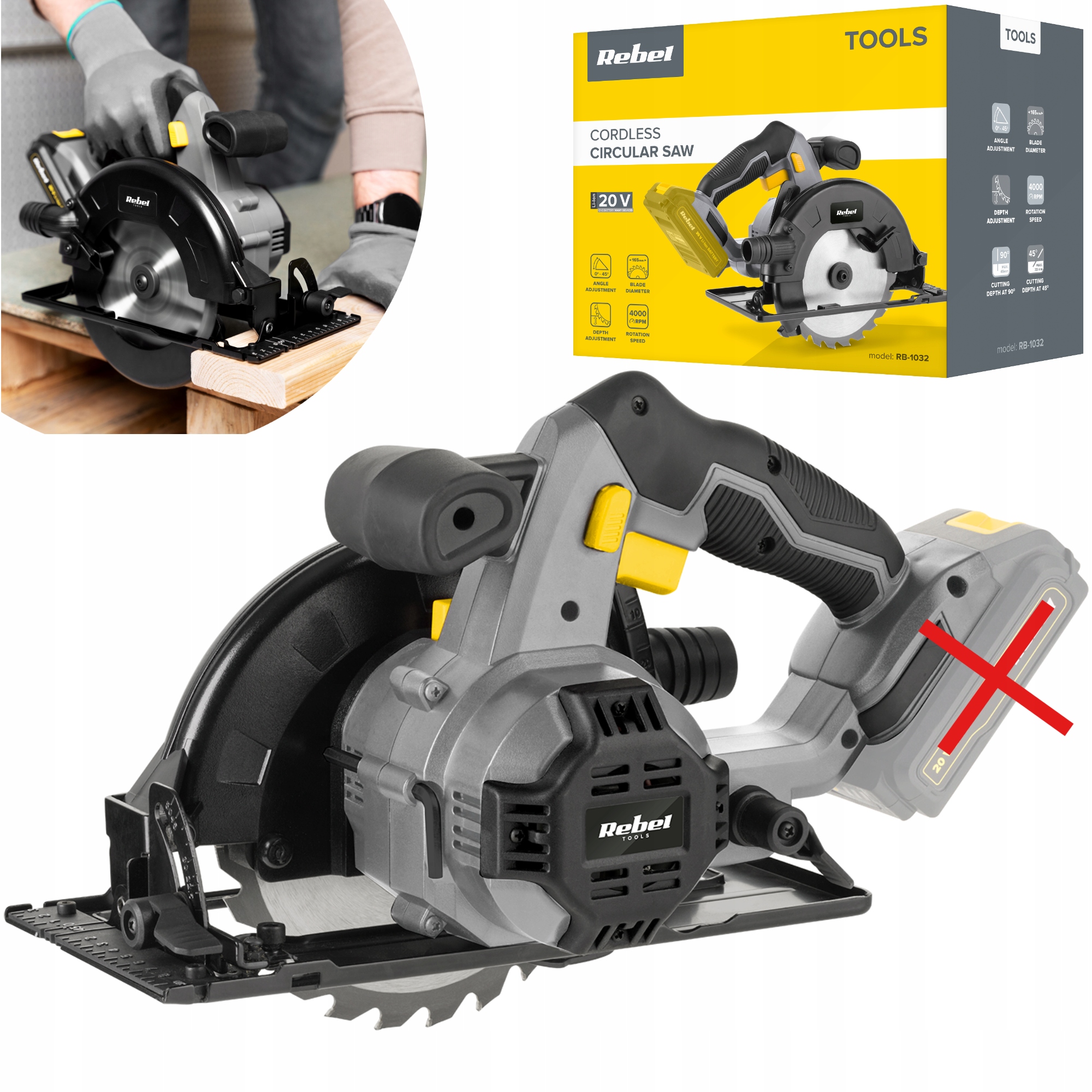 Akumulátorová kotoučová pila na dřevo 20V Rebel