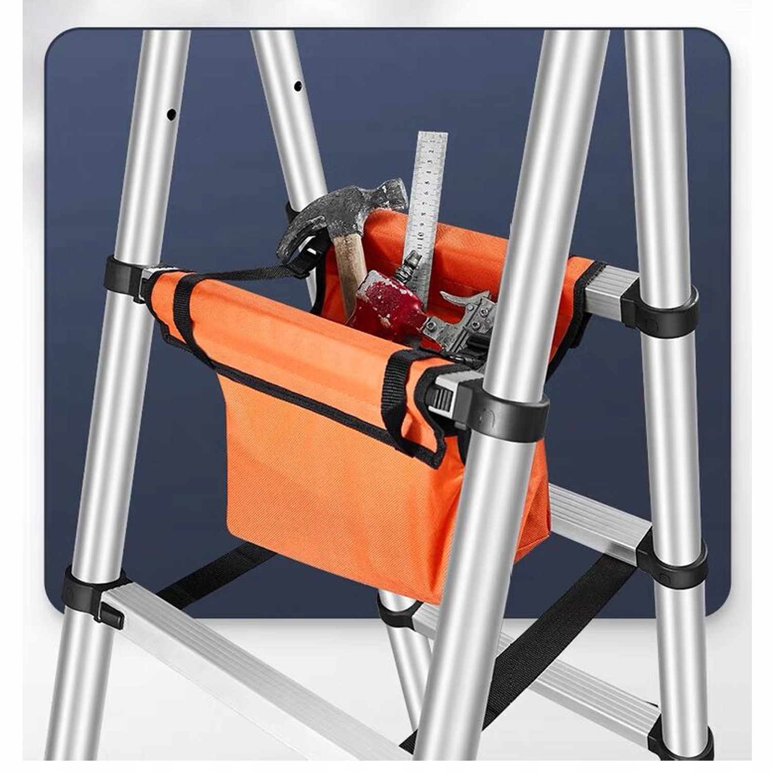 DRABINA ALUMINIOWA TELESKOPOWA Z ORGANIZER NARZĘDZI+KÓŁA RAMOWA A 6,6M Marka Hooha