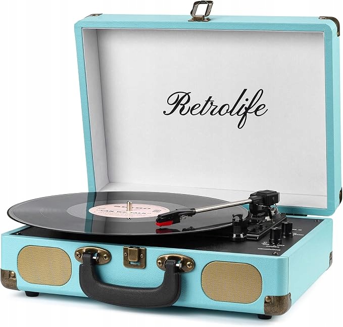 Gramofon walizkowy przenośny Bluetooth styl retro R609 Niebieski