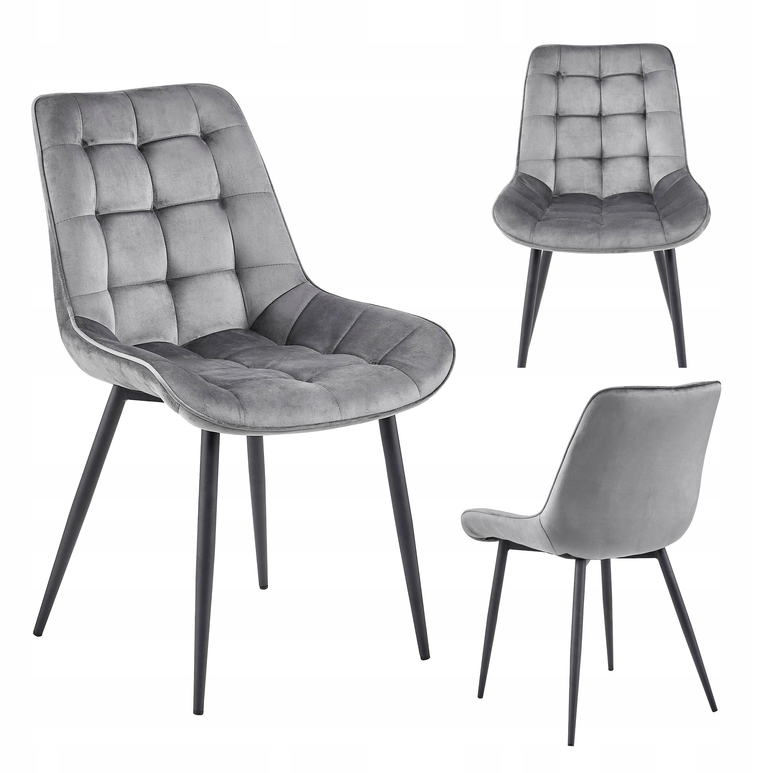 Krzesło Welurowe Tapicerowane Szare Jadalnia Salon Kuchni Aż 86 CM