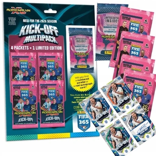 Saszetki karty piłkarskie Fifa 365 Adrenalyn XL 2026 Panini Multipack kick