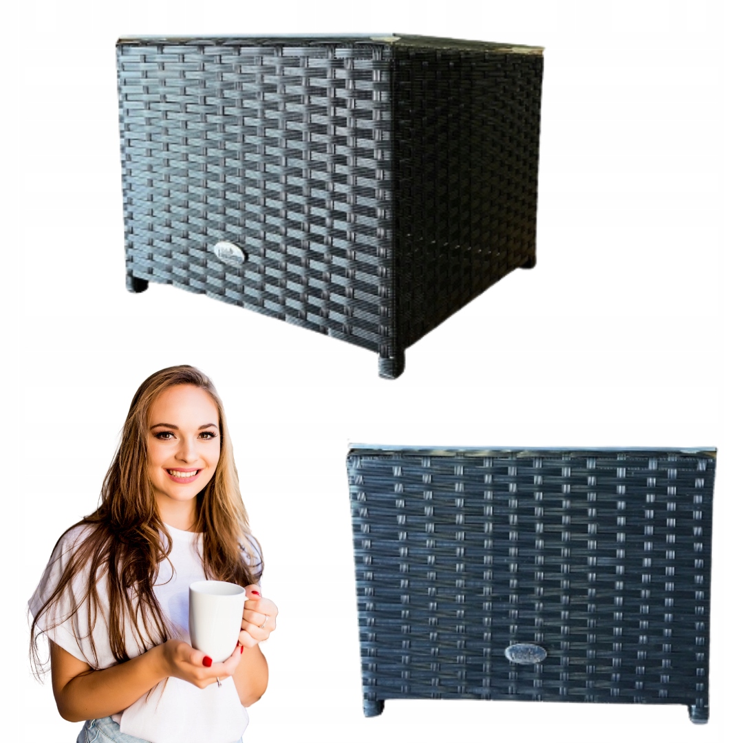 Záhradný stolík čierny Technorattan Stolček na balkón Terasa Sklenená doska