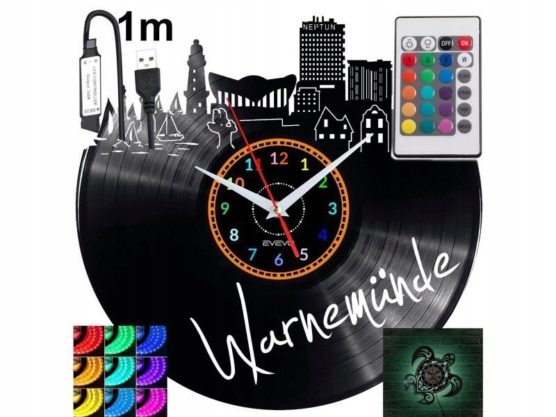 Warnem nde Led podsvícené nástěnné hodiny Rgb na dálkové ovládání Vinylová deska Nově