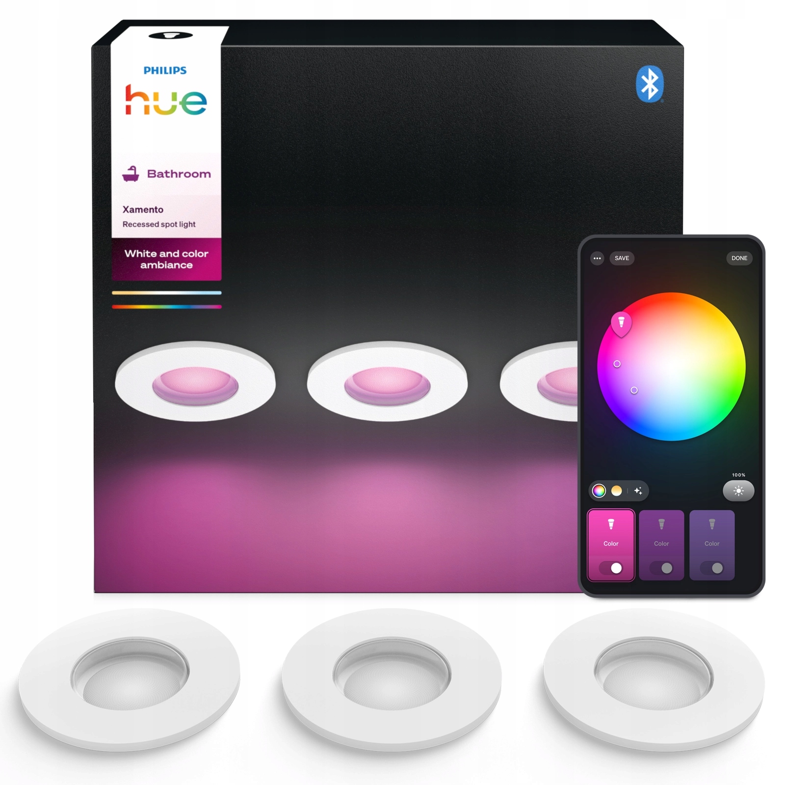 3x Led podomítkové svítidlo IP44 do koupelny 4.2W Rgb Smart Xamento Philips Hue