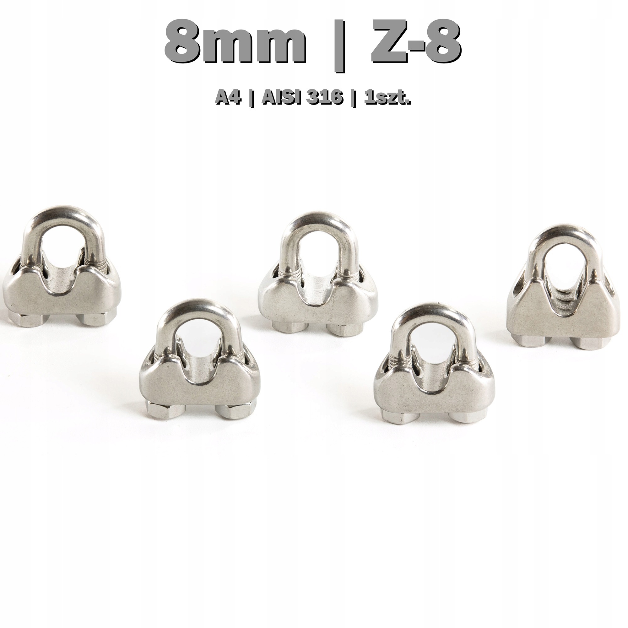 Zacisk do lin 8mm kabłąkowy nierdzewny; A4 Aisi 316 Z-8 10 szt.