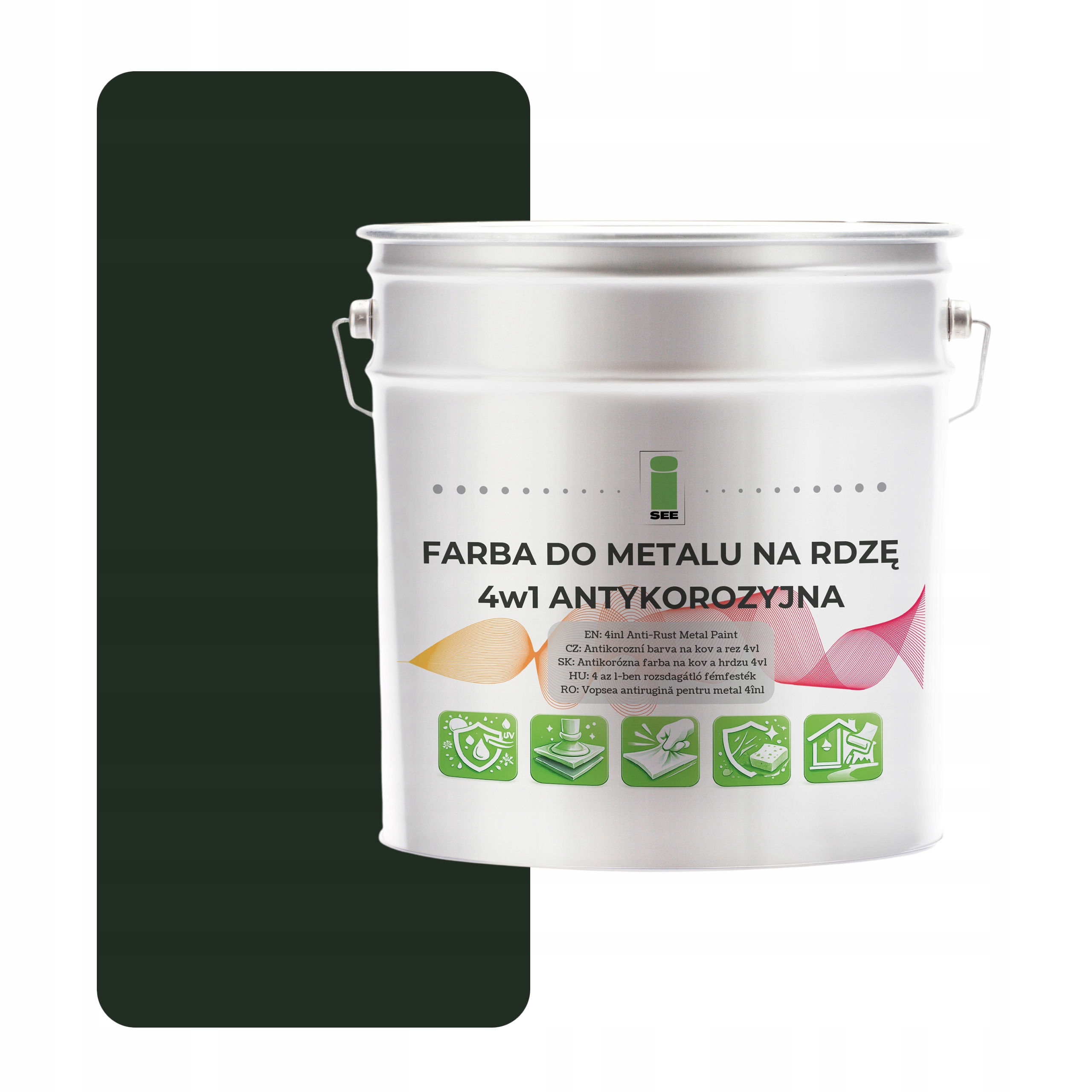 Barva na kov proti korozi 4v1 zelená RAL6007 I See pozink ocel 5L matná