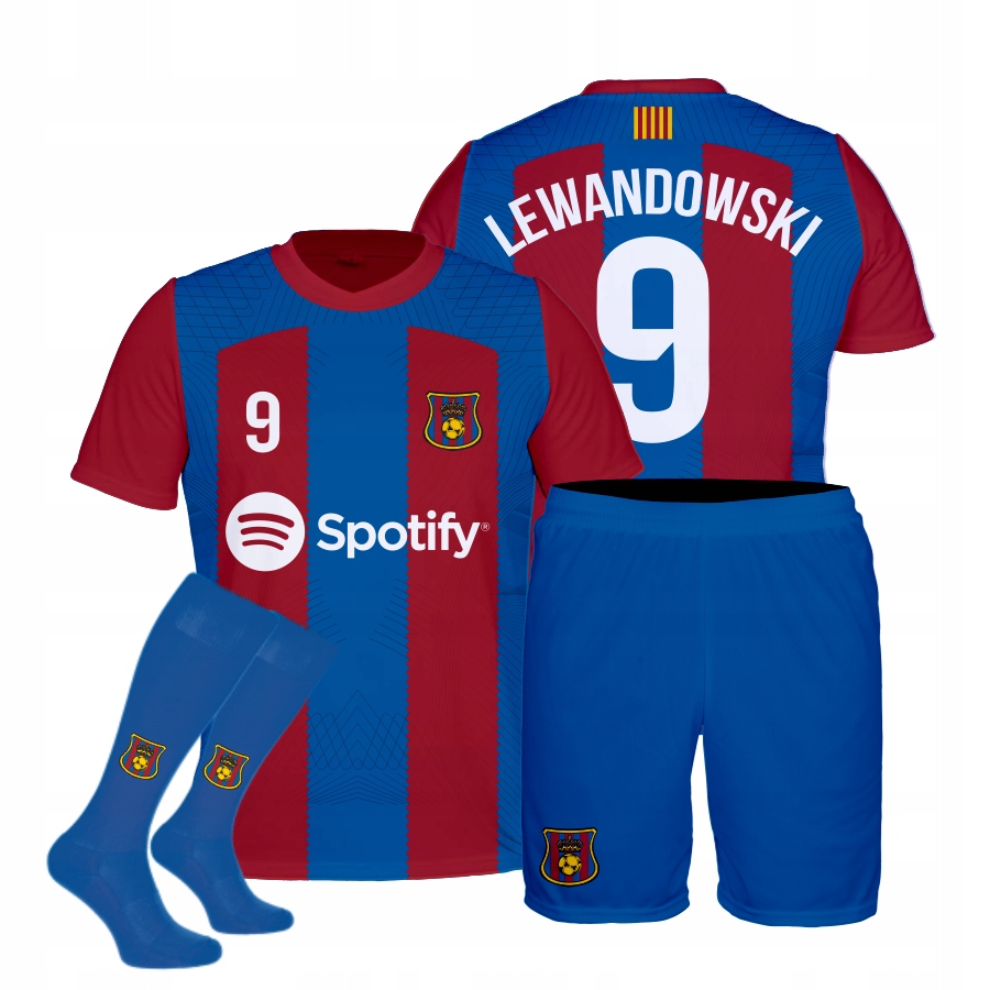 Lewandowski Barcelona strój komplet + getry r. 110