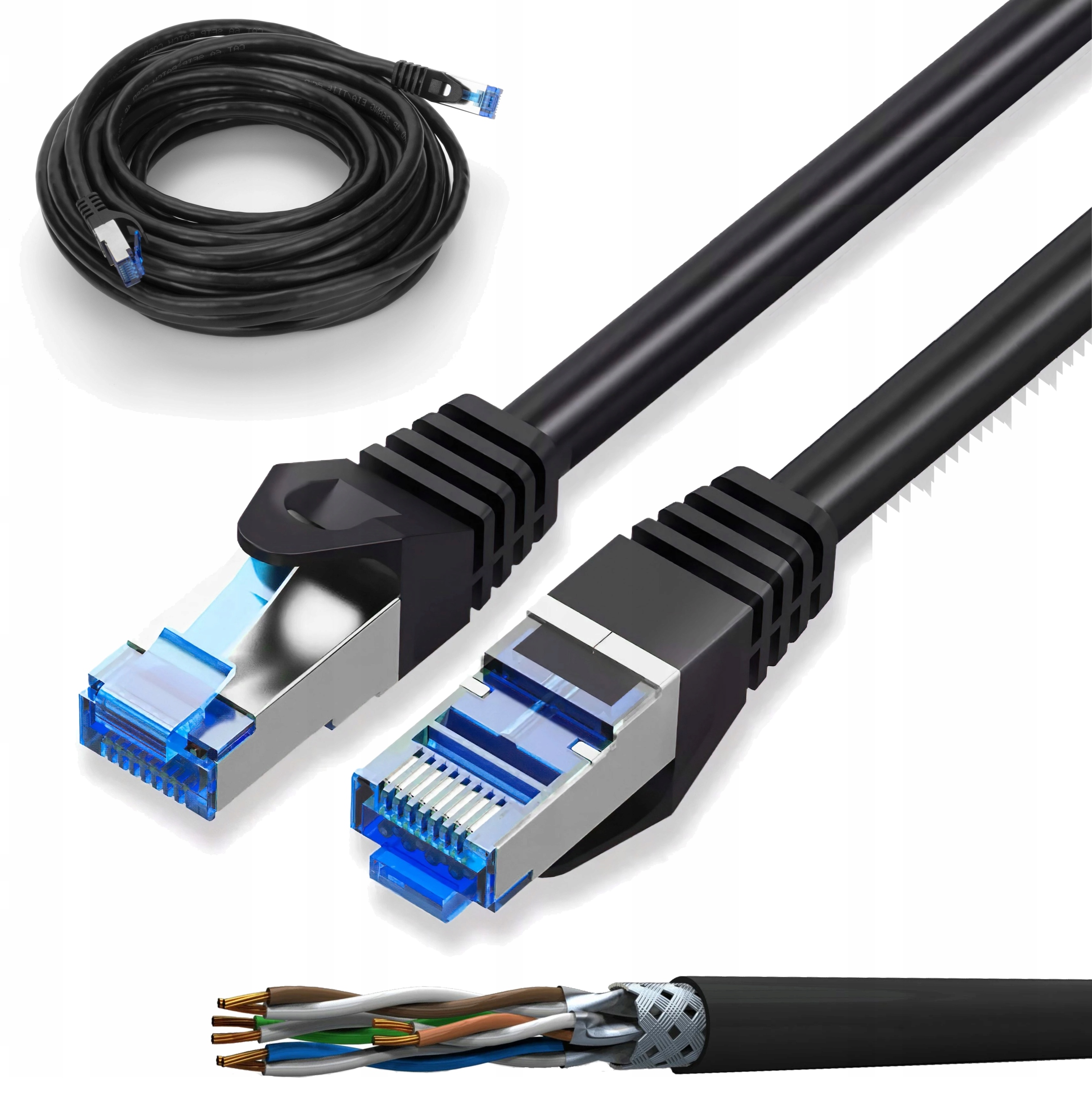 Kabel Sieciowy Lan Ethernet RJ45 Kat 6A S/ftp 50M 10GB/S Ekranowany 10 Gb/s