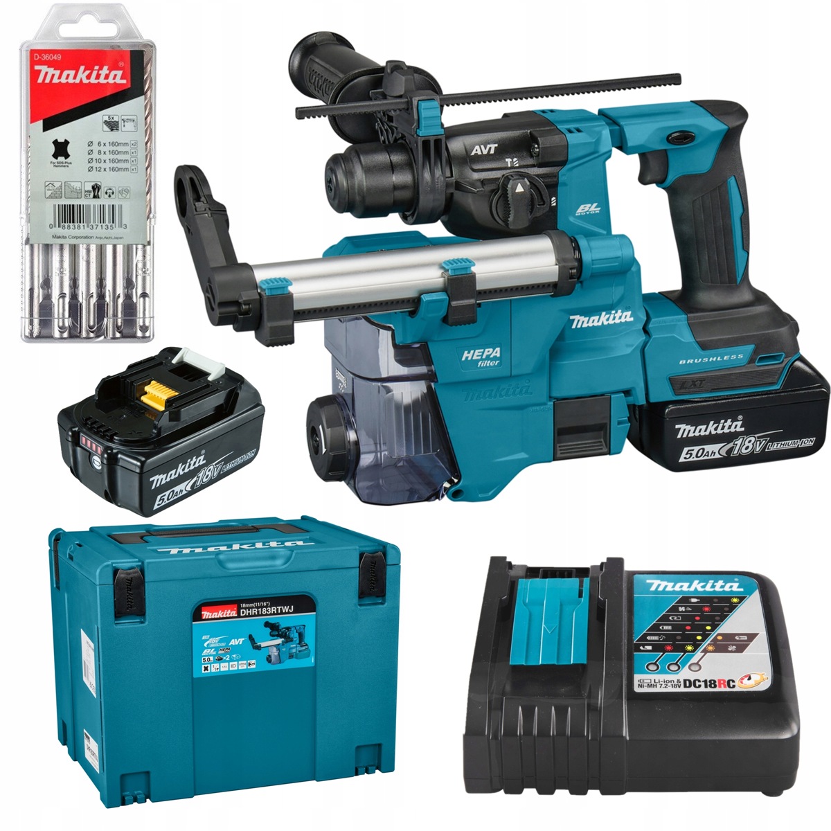 Kopia Młotowiertarka Makita 18 Vlxt 2x5Ah DX16 Makpac