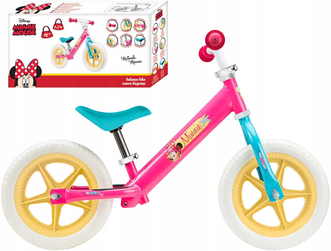 Minnie Mouse rower biegowy koła 12" Lekki Różowy rowerek dla dziewczynki