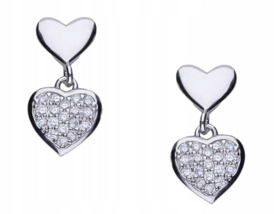 Stříbrné Náušnice Závěsné šroubky Srdce s rhodiovanými zirkony Srdíčka 925