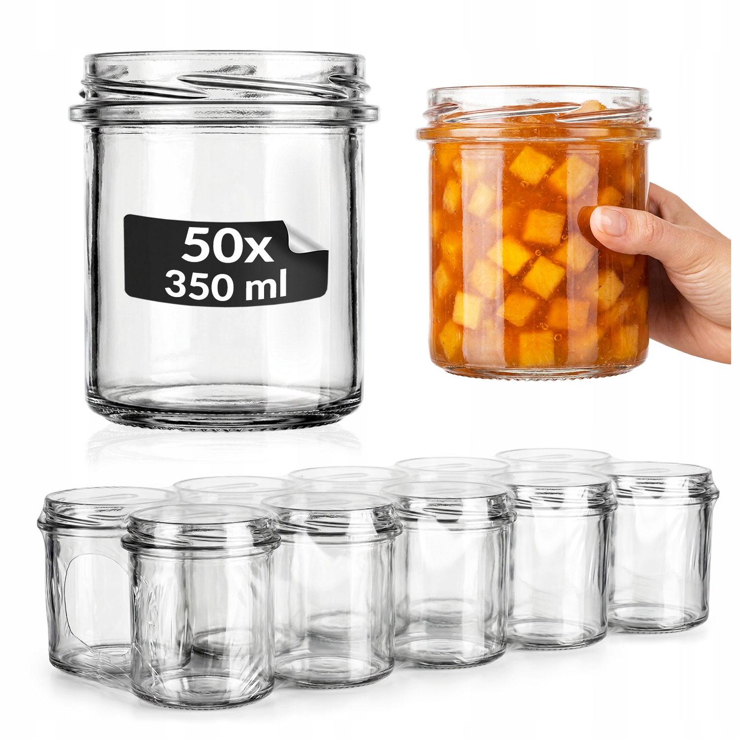 50x Jednoduchá sklenice s okrajem 350 ml sklenice na zavařeniny houby paštika maso