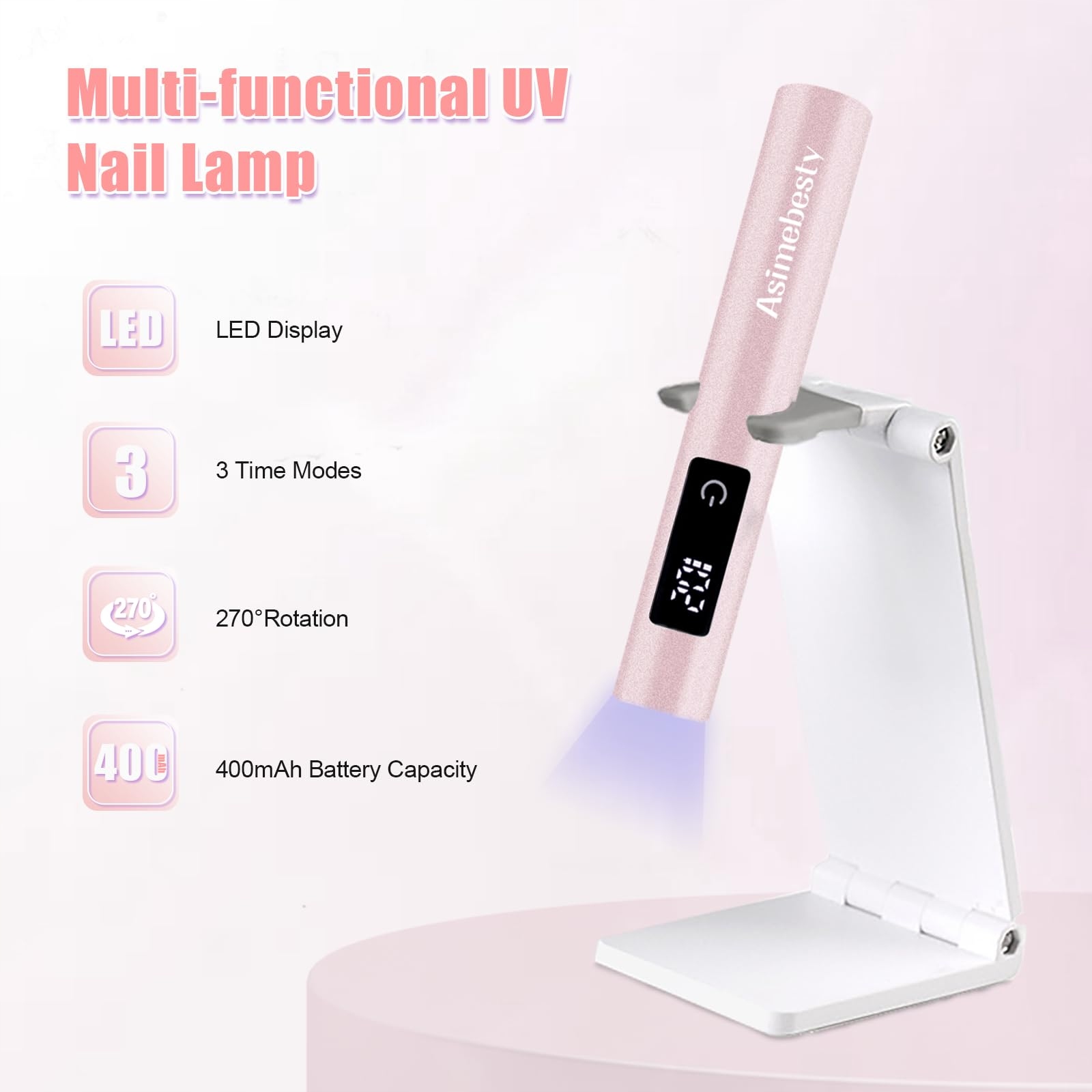 ASIMEBESTY Lampa UV LED Do Paznokci Żelowych Różowa Przenośna 20/60/90S — miniatura 2